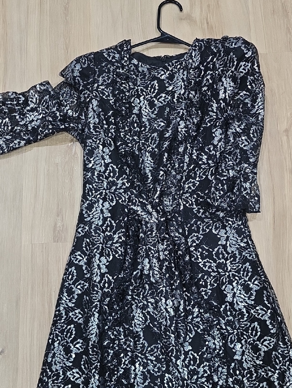 Black and Silver Floral Lace Dress